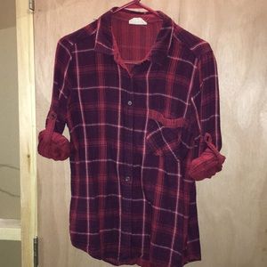 Hydraulic large red plaid 3/4 sleeve shirt